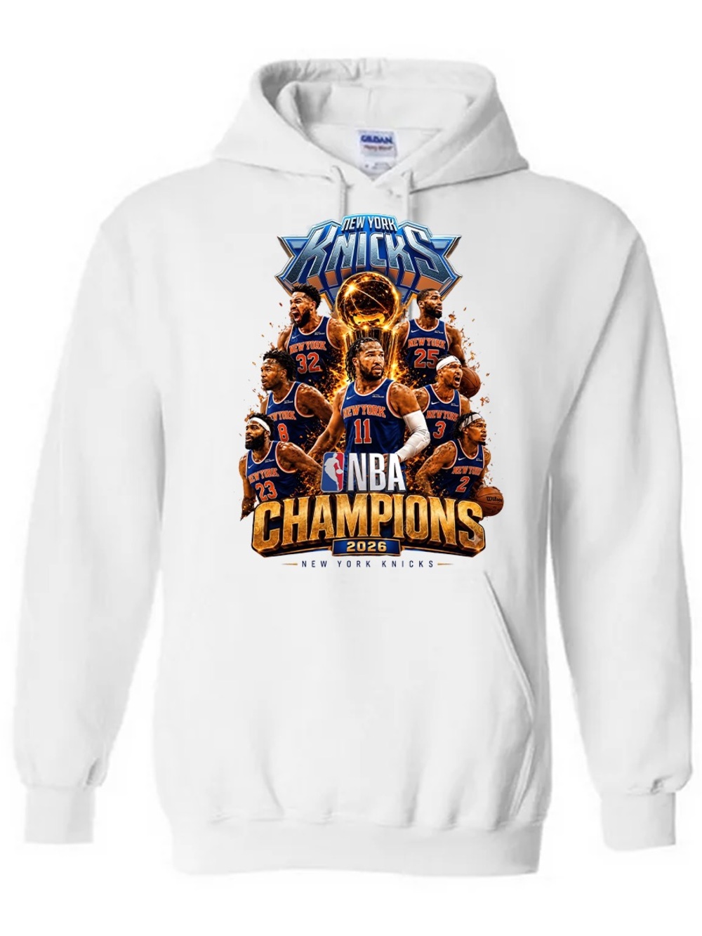 Gildan Navy New York Knicks 2026 NBA Champions Graphic Hoodie